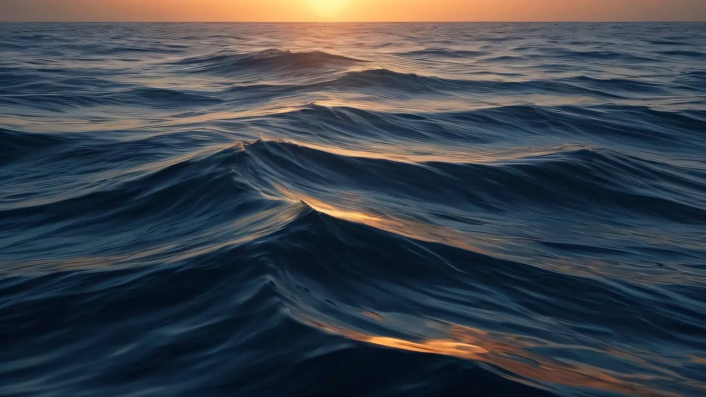 Flowing sea waves in navy and orange gradients creating abstract patterns suggesting encrypted data transmission high-quality ultra-realistic cinematic 8K UHD high resolution sharp and detail