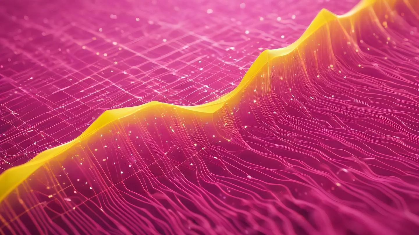 Abstract visualization of data streams flowing through crystalline structures in bright pink and yellow colors with geometric patterns representing network protocols high-quality ultra-realistic cinematic 8K UHD high resolution