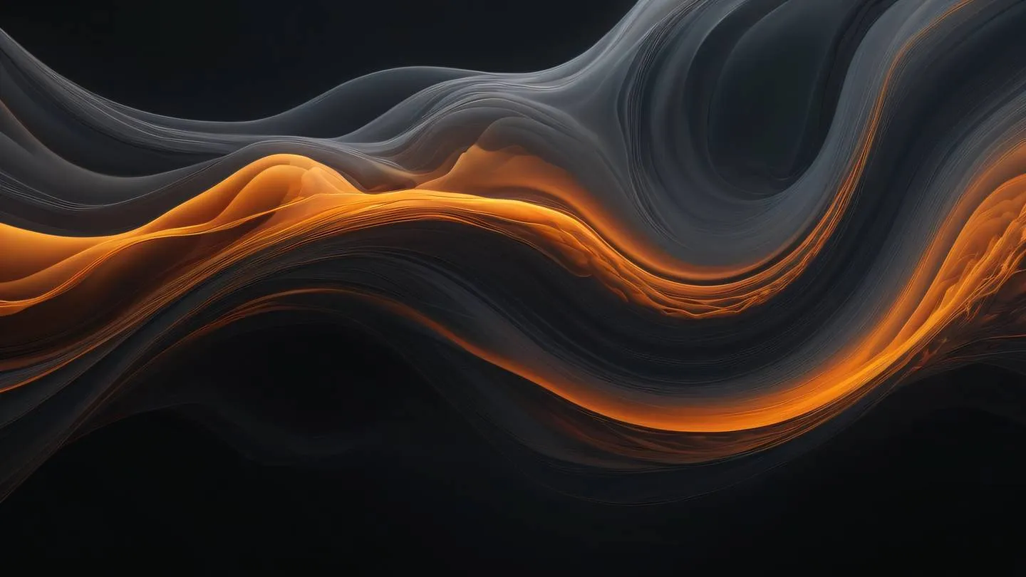 Abstract fluid art representing data flow with smooth flowing lines in october mist and orange tones against a black background diagonal camera angle high-quality ultra-realistic cinematic 8K UHD high resolution sharp and detail