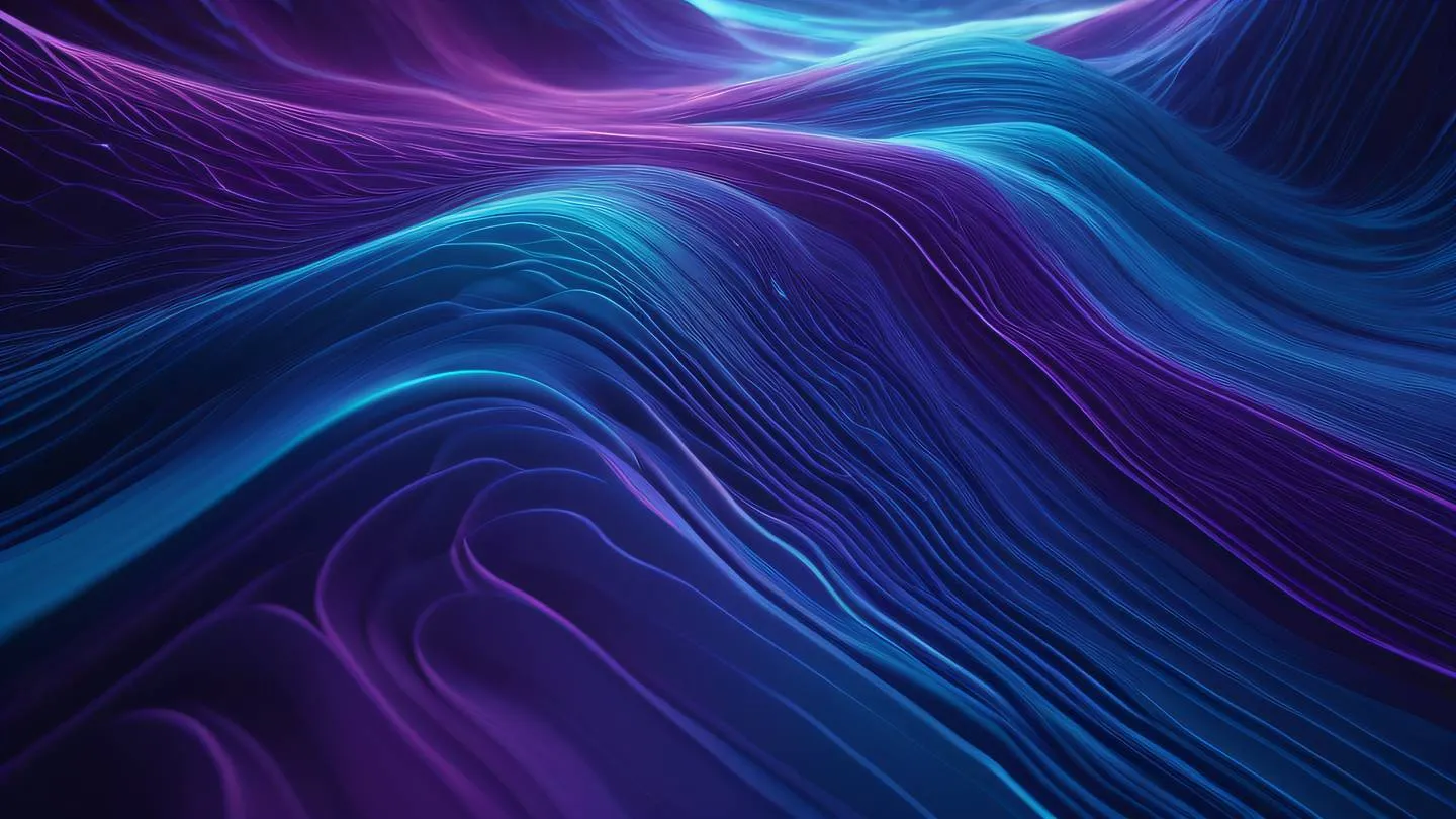 Abstract digital landscape with flowing data streams in shimmering blue and purple hues geometric patterns floating in space high-quality ultra-realistic cinematic 8K UHD high resolution sharp and detail