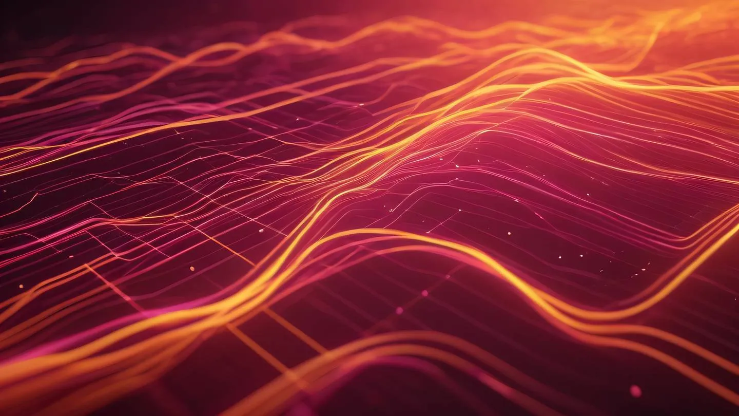 Abstract flowing data visualization in bright orange and pink hues representing database connections high-quality ultra-realistic cinematic 8K UHD