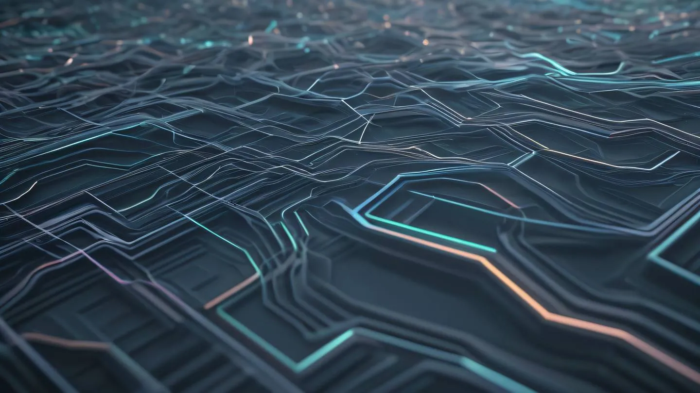 Geometric abstract pattern representing data flow in iridescent and gray colors with flowing lines and nodes ultra-realistic cinematic 8K UHD high resolution