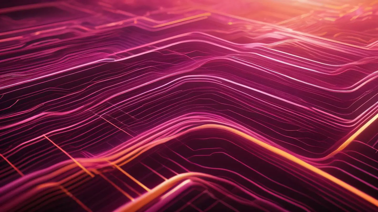 Abstract tech landscape with flowing digital patterns in pink and orange gradients representing database architecture high-quality ultra-realistic cinematic 8K UHD