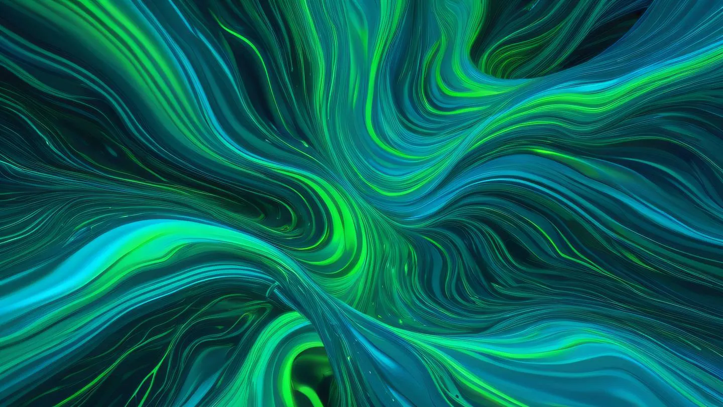 Abstract fluid art representing data validation flowing streams of structured data in bright neon blue and electric green colors swirling and interweaving patterns overhead view high-quality ultra-realistic cinematic 8K UHD high resolution sharp and detail