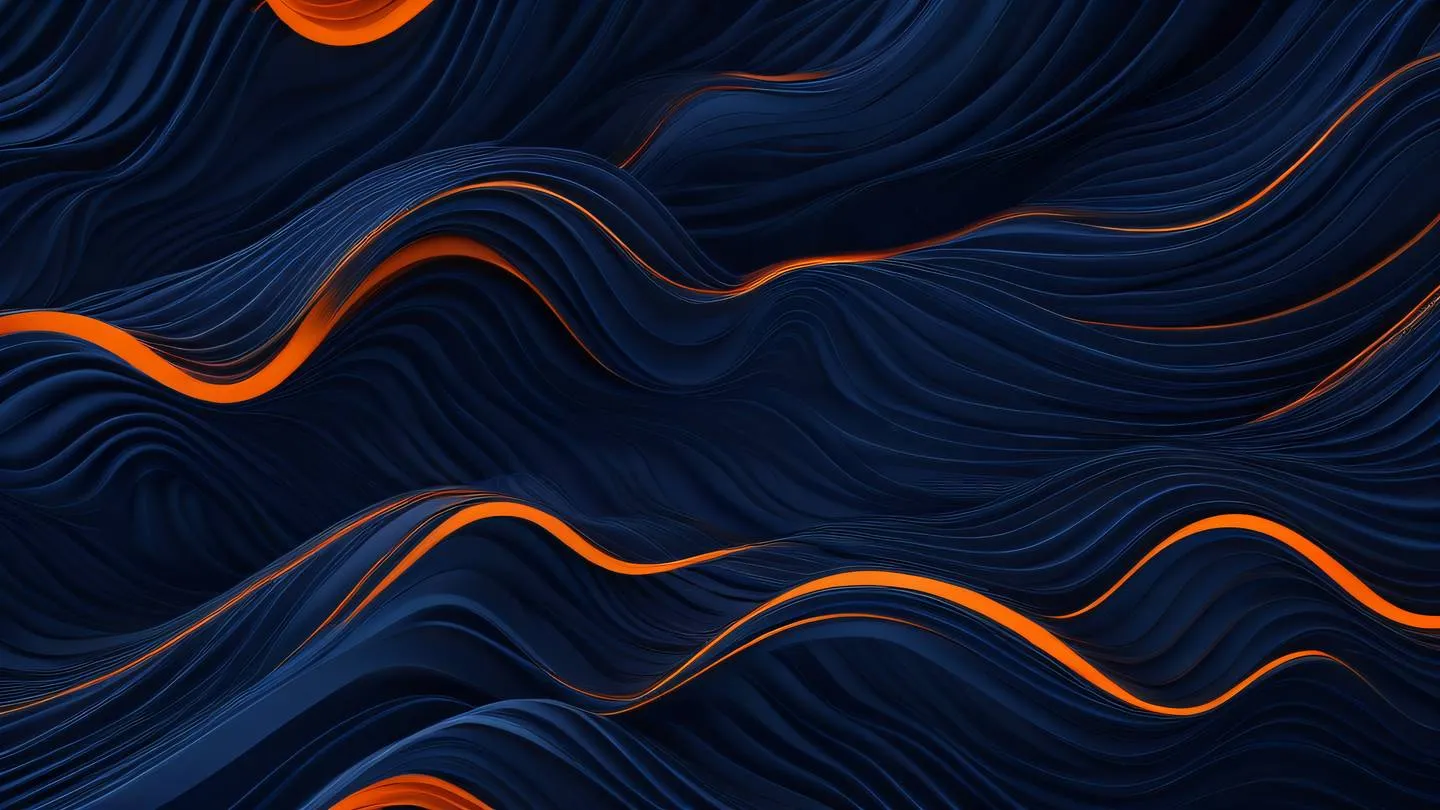 Smooth flowing waves of navy blue and neon orange intertwining in an abstract pattern resembling a dynamic color palette high-quality ultra-realistic cinematic 8K UHD high resolution sharp and detail