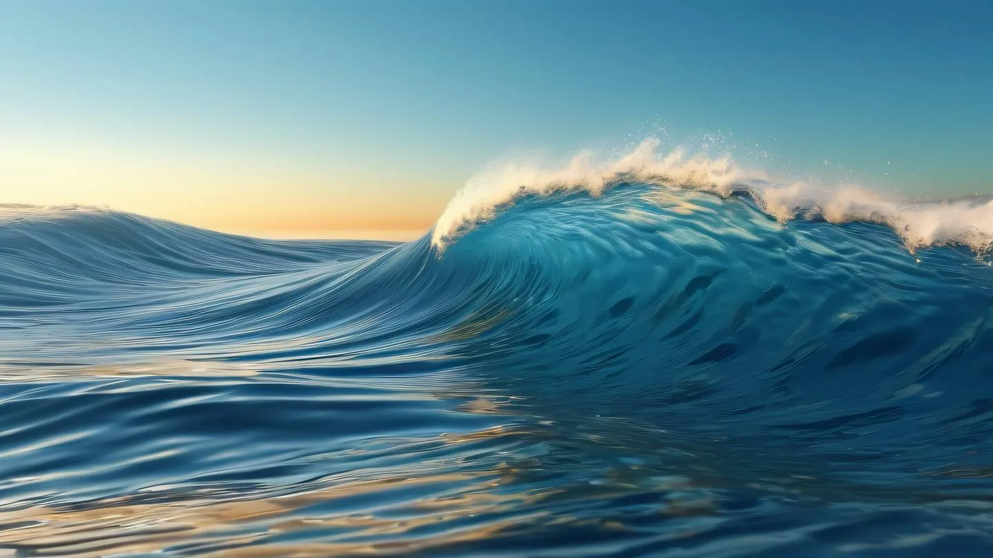 Abstract flowing patterns resembling ocean waves in bright sky blue and vivid amber colors with gentle white highlights creating a sense of movement and fluidity ultra-realistic cinematic 8K UHD high resolution sharp and detail