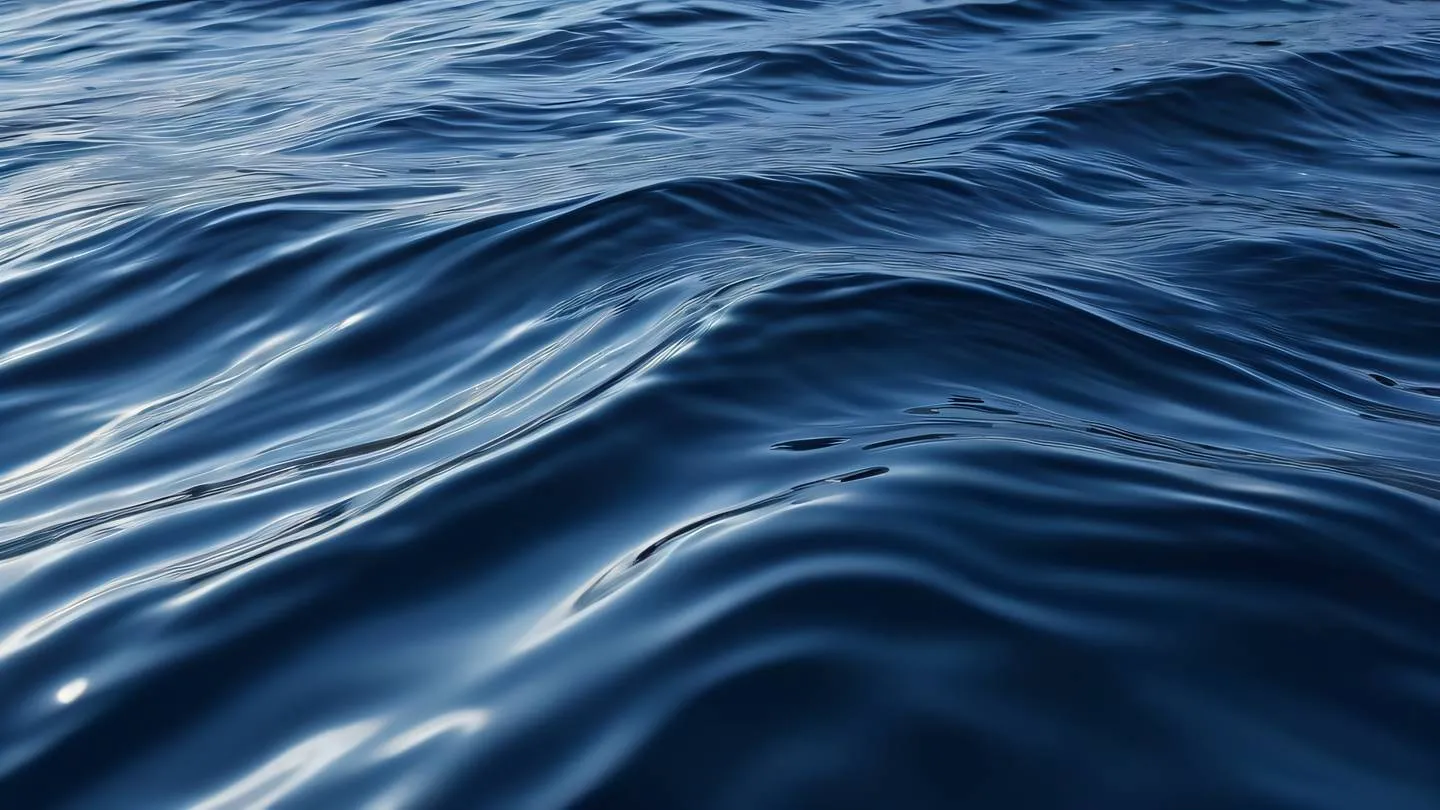 Organic flowing water patterns with ripples and reflections in navy colors (deep blue azure silver) captured from a 45-degree angle high-quality ultra-realistic cinematic 8K UHD high resolution sharp and detail