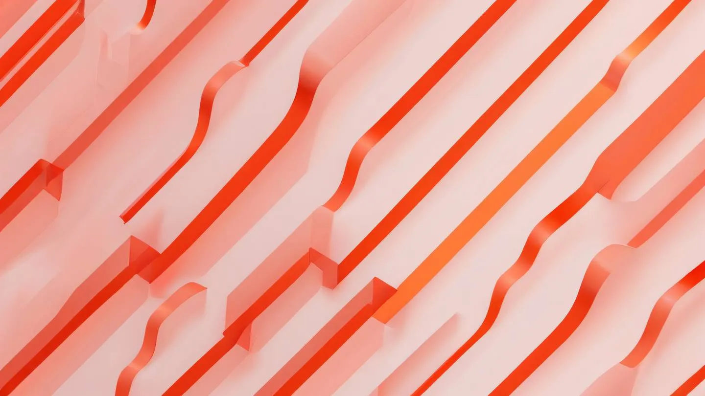 A minimalist abstract composition showing infinite scrolling pattern with cascading geometric shapes in bold orange and blood red colors aerial view transition from solid to transparent elements high-quality ultra-realistic cinematic 8K UHD high resolution sharp and detail