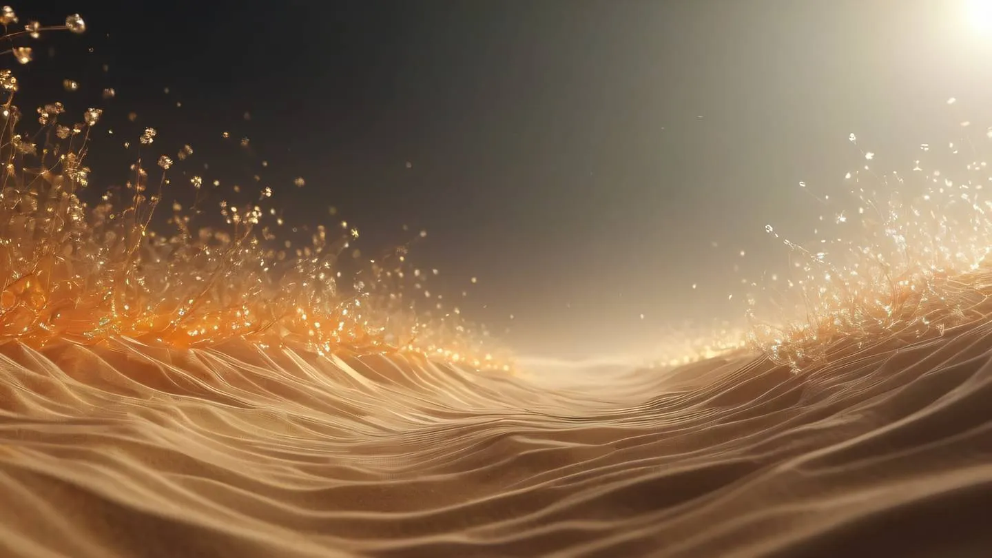 Abstract flowing data streams portrayed through light rays passing through geometric crystal structures colors of october mist and sand with touches of orange captured from a dramatic low angle perspective high-quality ultra-realistic cinematic 8K UHD high resolution sharp and detail