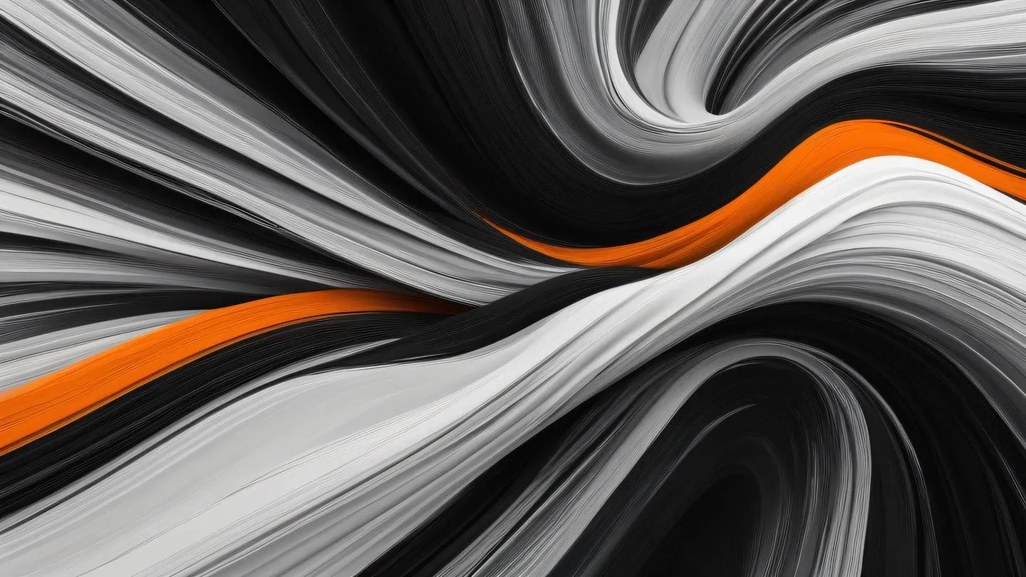 Abstract brush stroke textures forming a dynamic composition suggesting data flow and connectivity bold strokes in black and white with vibrant orange accents captured from an aerial perspective high-quality ultra-realistic cinematic 8K UHD high resolution sharp and detail