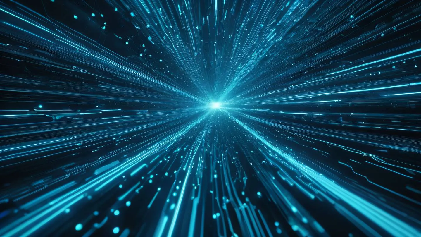 A futuristic abstract representation of data flow network featuring flowing light streams in bright cyan and electric blue colors against a deep metallic silver background captured from a top-down perspective high-quality ultra-realistic cinematic 8K UHD high resolution sharp and detail