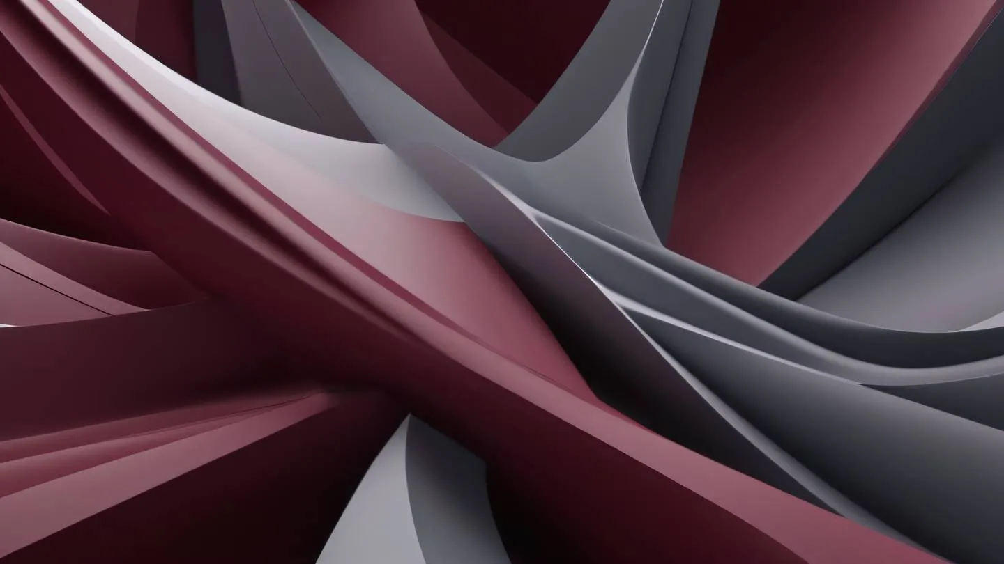 Abstract environmental scene with flowing geometric structures featuring maroon and gray color gradients shot from a dynamic diagonal angle with organic shapes and patterns high-quality ultra-realistic cinematic 8K UHD high resolution sharp and detail