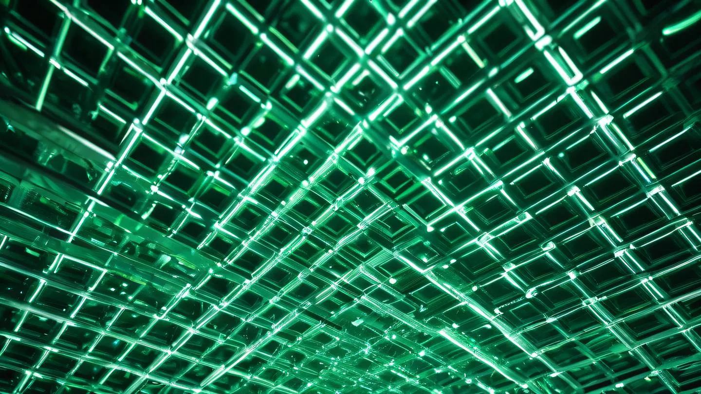 Crystalline structure of emerald green and white light patterns photographed from low angle looking up symbolizing error handling and data validation high-quality ultra-realistic cinematic 8K UHD high resolution sharp and detail