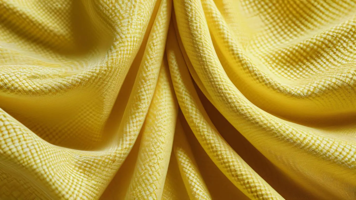 Elegant fabric-like texture morphing into digital patterns with bright yellow and white colors interweaving seamlessly symbolizing the completion and mastery of basic React concepts high-quality ultra-realistic cinematic 8K UHD high resolution sharp and detail