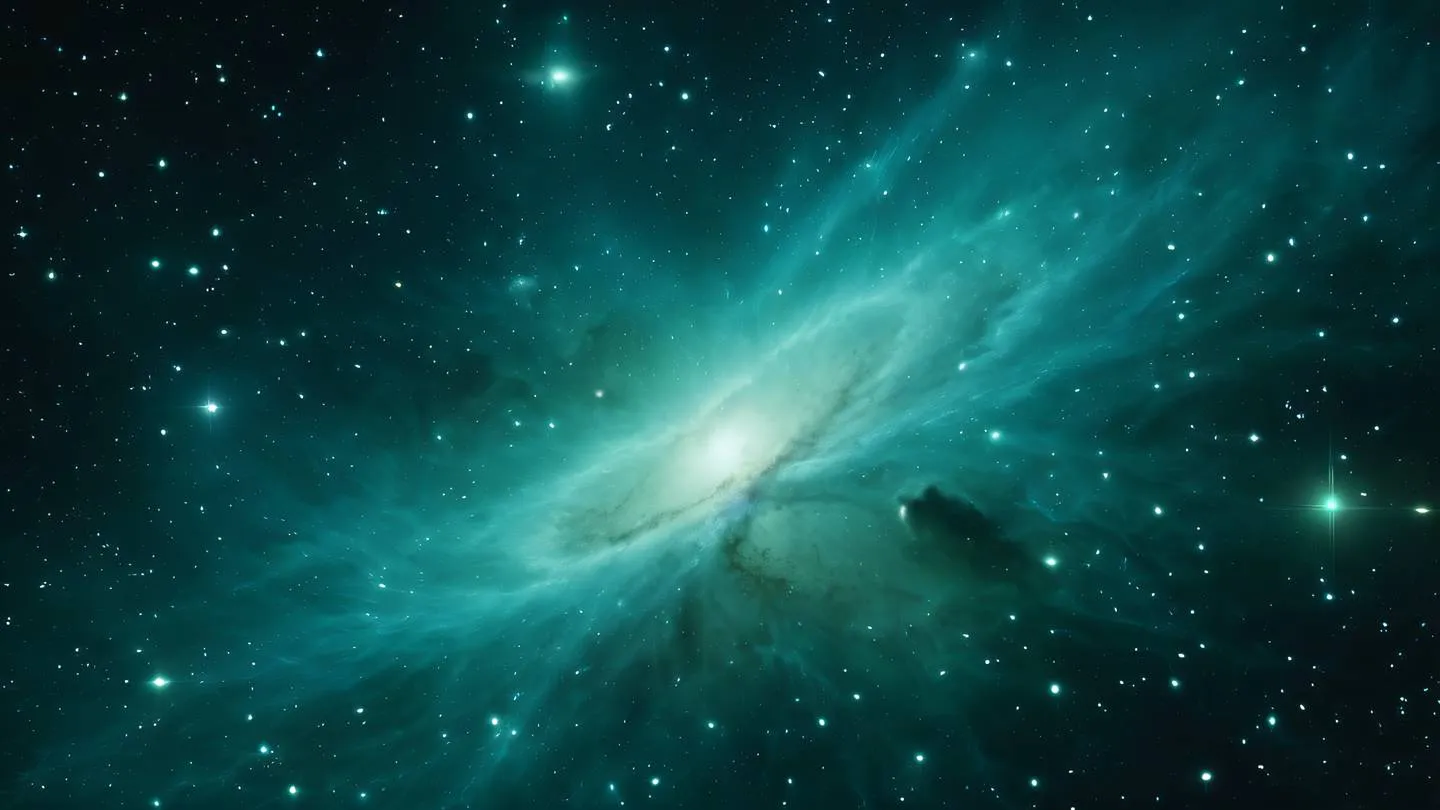 A serene nebula in space with interconnected star clusters forming distinct patterns rendered in bright teal and natural green colors symbolizing the flow of conditional logic in a cosmic setting high-quality ultra-realistic cinematic 8K UHD high resolution sharp and detail