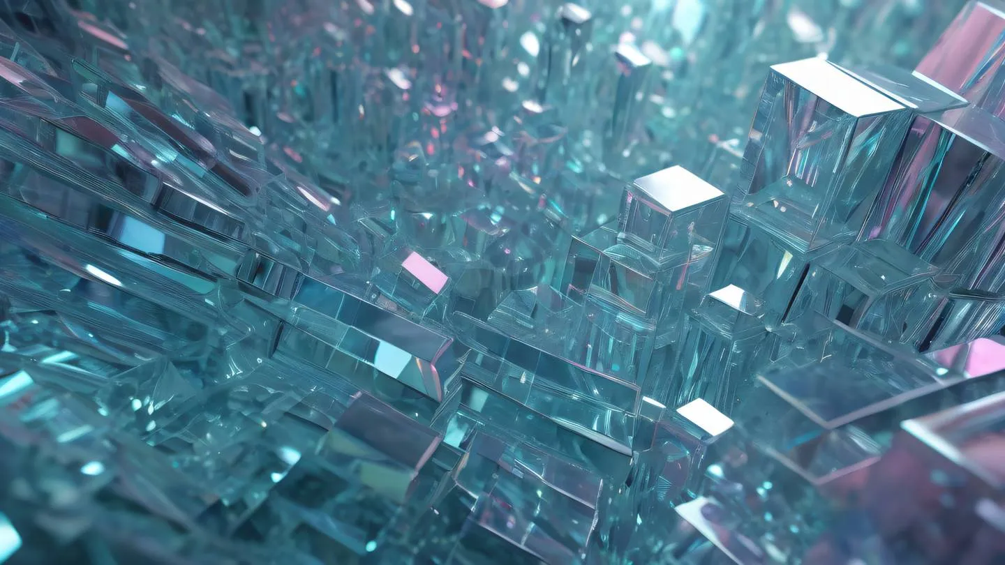 Abstract 3D geometric composition showing multiple crystalline structures arranged in a sequential pattern each uniquely identified with iridescent highlights flowing through transparent elements high-quality ultra-realistic cinematic 8K UHD high resolution sharp and detail