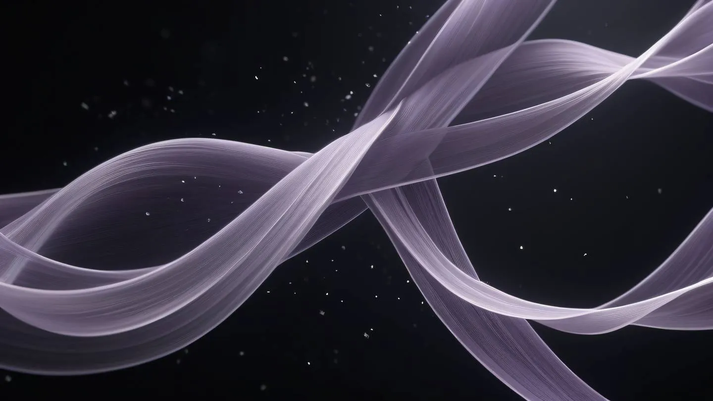 Elegant flowing ribbons of dusty lavender and white light forming interconnected patterns against a dark background representing data flow and connectivity high-quality ultra-realistic cinematic 8K UHD high resolution sharp and detail