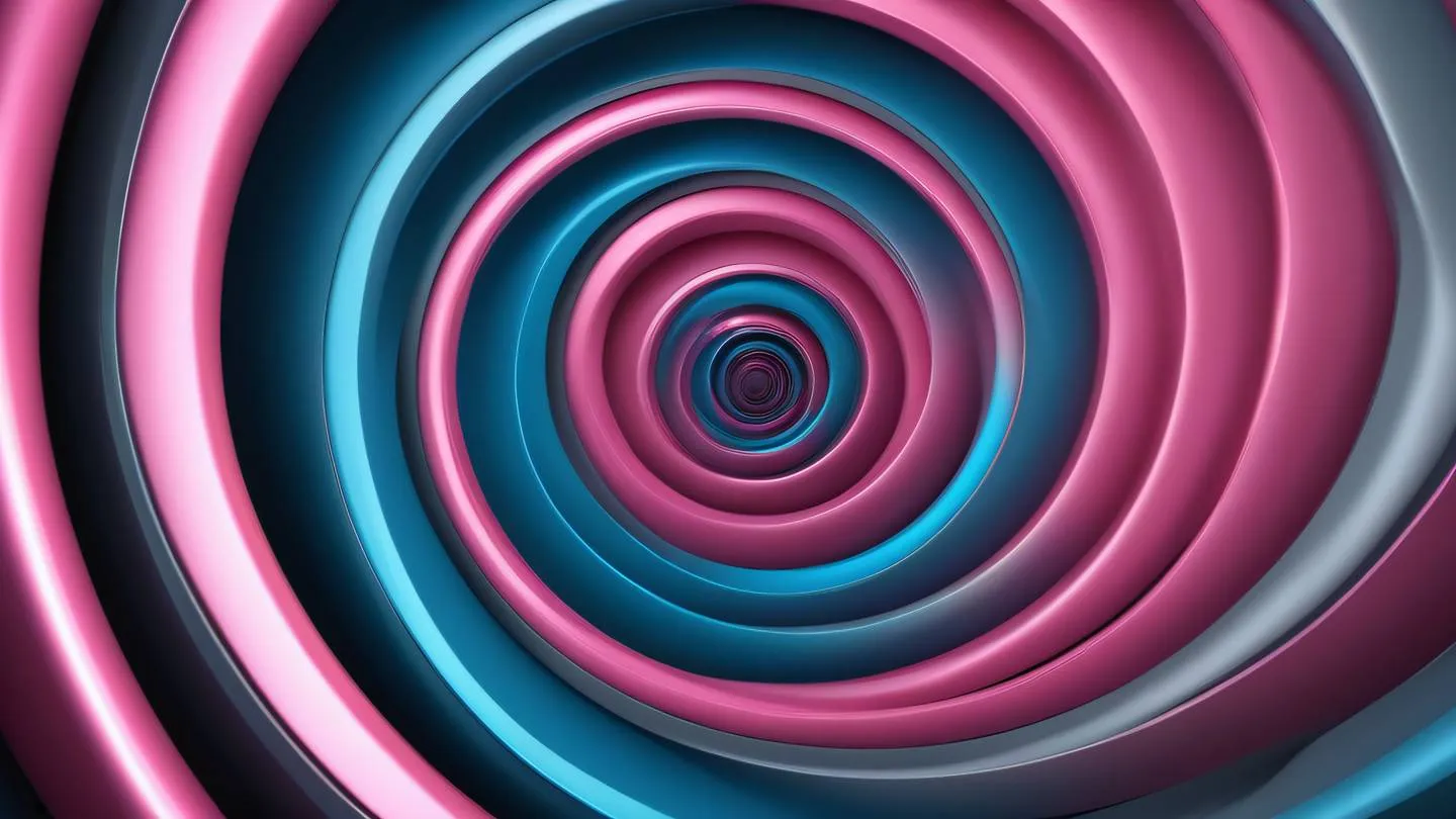 Abstract geometric shapes flowing in a spiral pattern with metallic pink and gray-blue gradients representing the concept of optimization and efficiency ultra-realistic cinematic 8K UHD high resolution sharp and detail