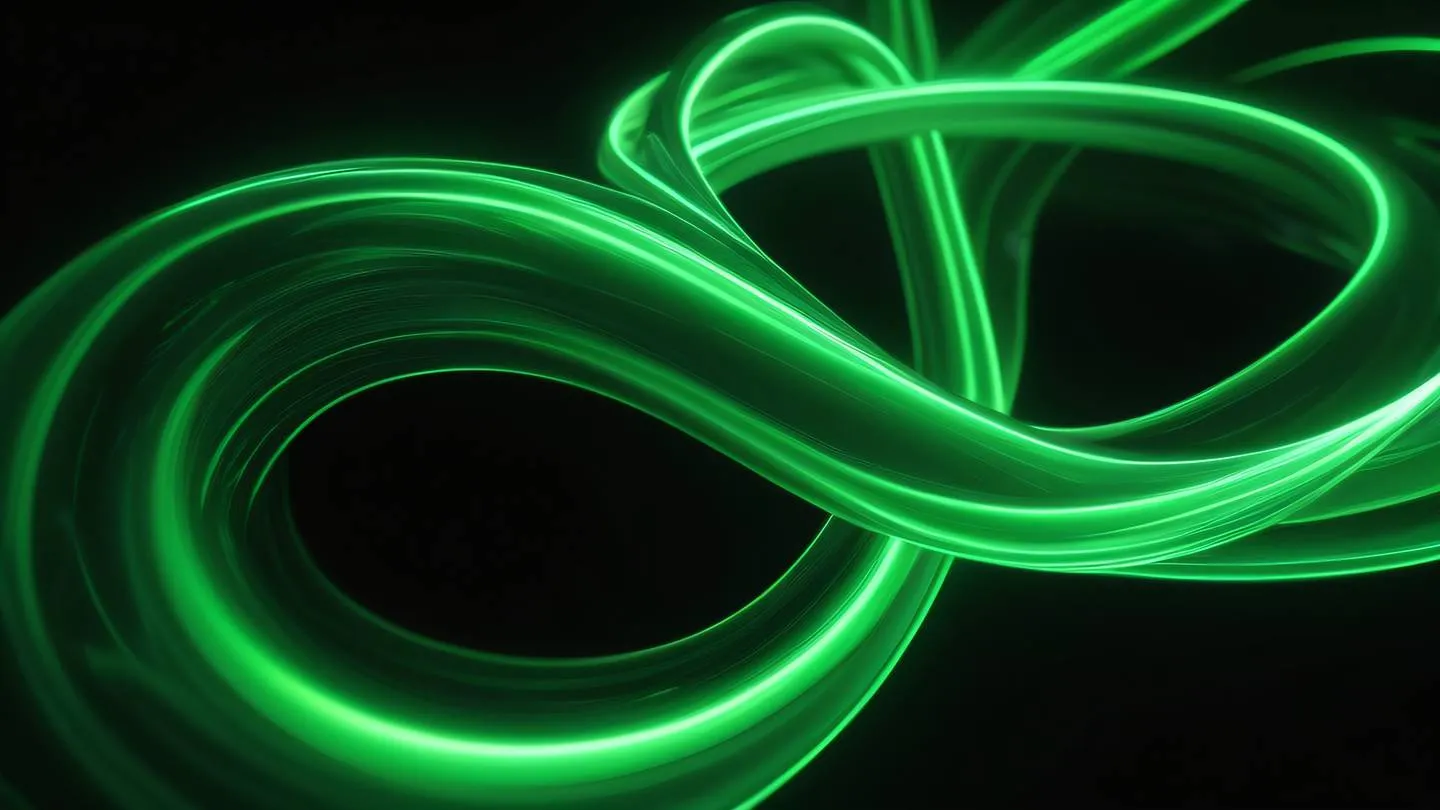 Dynamic abstract composition with bright neon green swirls and curves on black background suggesting energy and motion captured from low angle perspective high-quality ultra-realistic cinematic 8K UHD high resolution sharp and detail