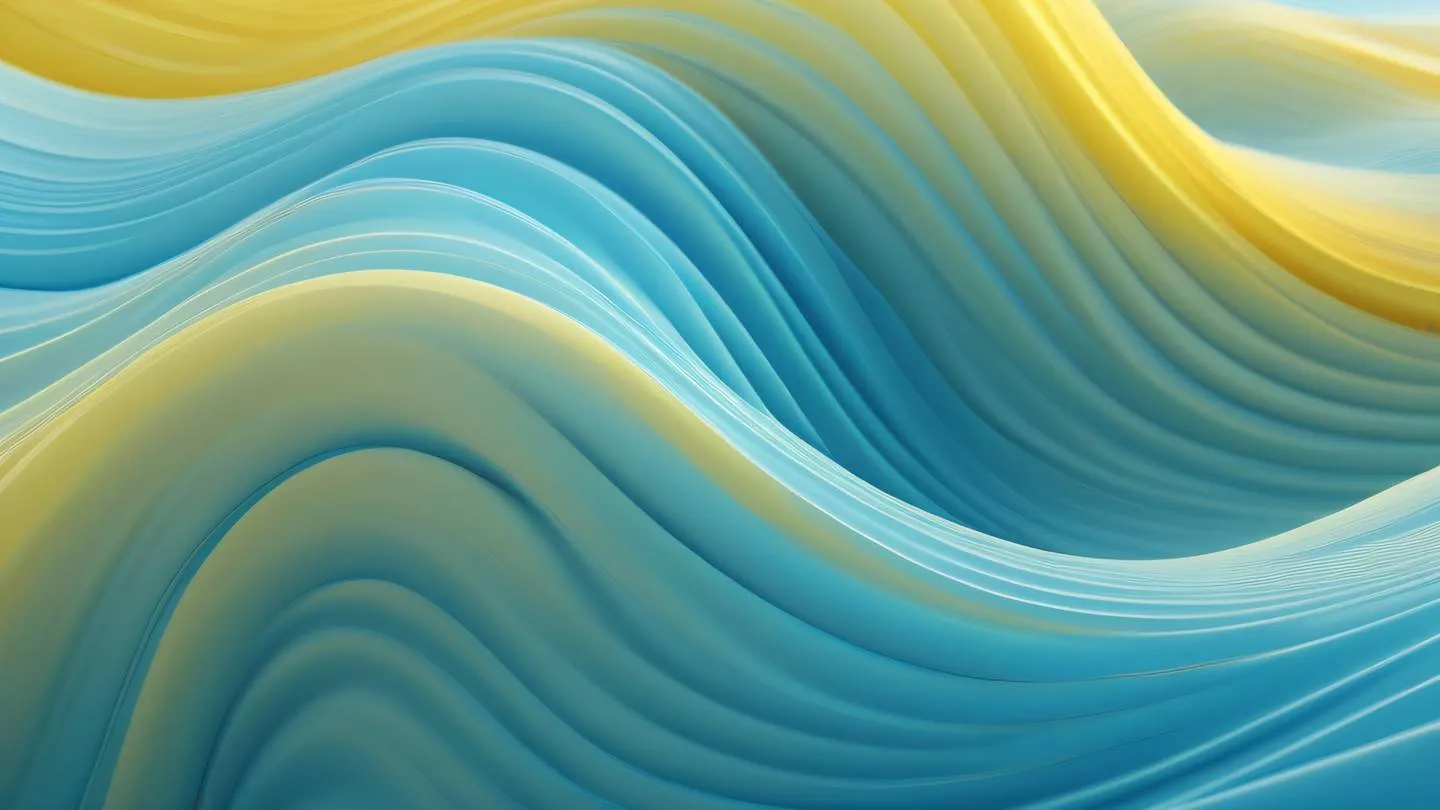 Abstract flowing waves and lines in minimalist yellow and light blue creating a sense of movement and harmony - high-quality ultra-realistic cinematic 8K UHD high resolution sharp and detail