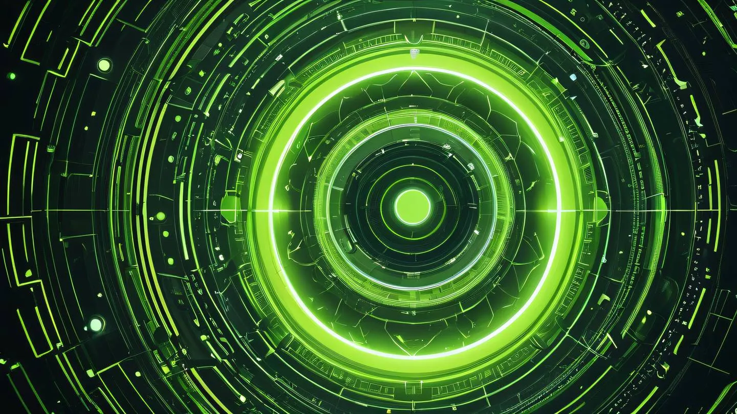 Abstract digital art representing user interface components floating in space with geometric patterns and shapes bright lime and silver colors swirling together high-quality ultra-realistic cinematic 8K UHD high resolution sharp and detail