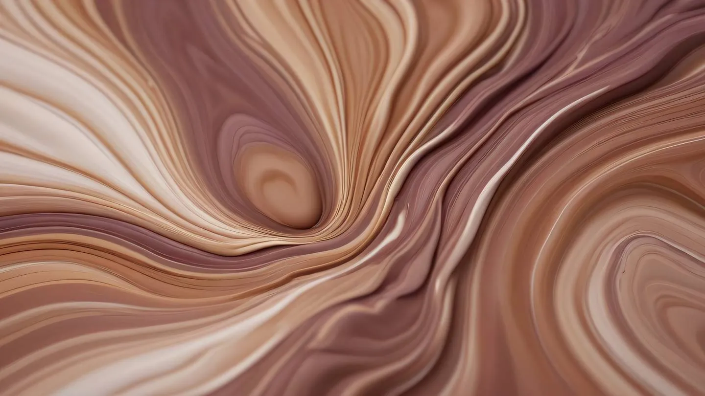 An abstract fluid art piece showing smooth transitions between grapeseed and clay colors with geometric patterns emerging from the background suggesting the harmony between different visual modes high-quality ultra-realistic cinematic 8K UHD high resolution sharp and detail