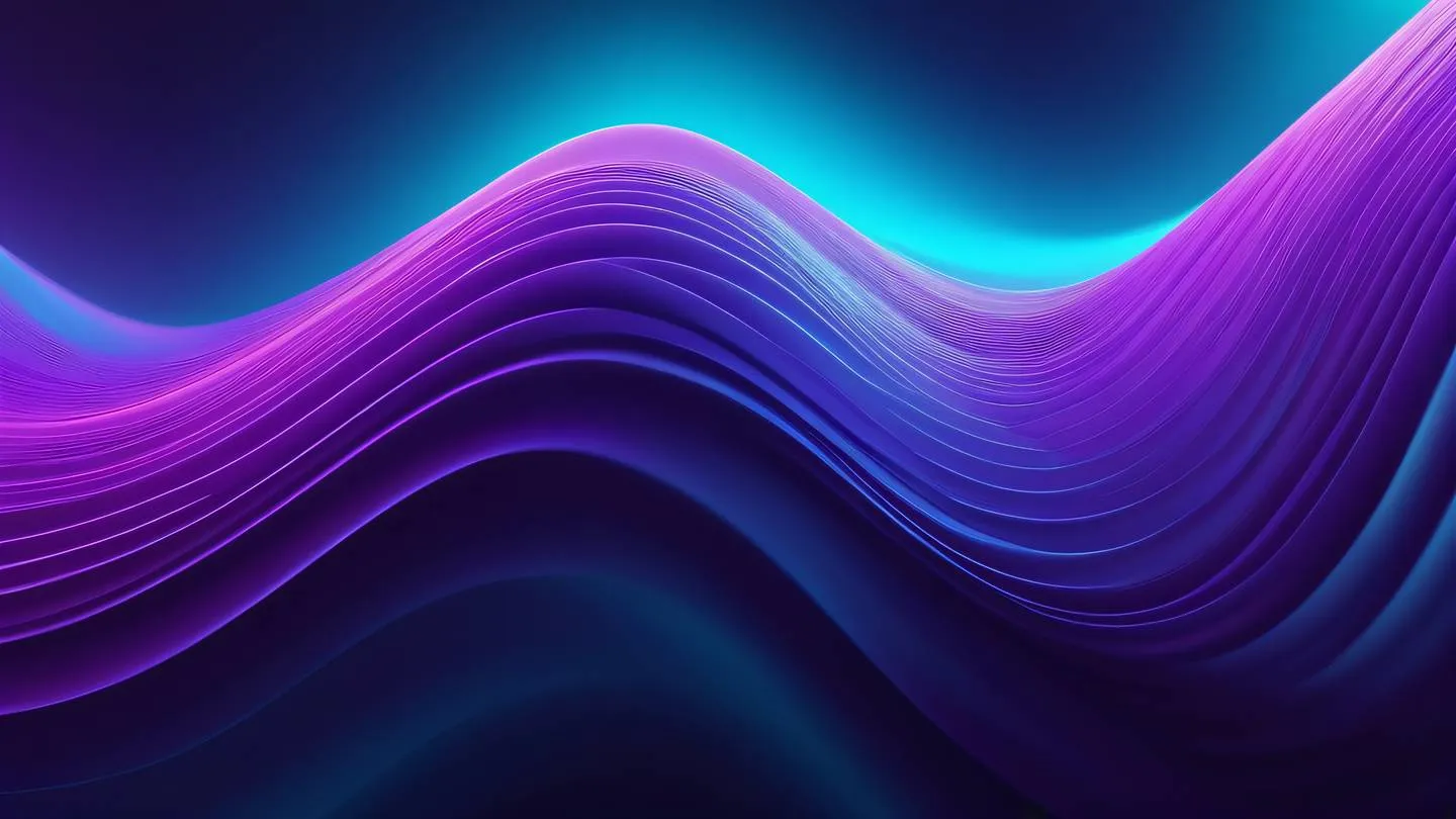 Smooth wave-like abstract pattern with bright neon purple and cyan gradients flowing across frame geometric art style emphasizing fluid motion and technology high-quality ultra-realistic cinematic 8K UHD high resolution sharp and detail