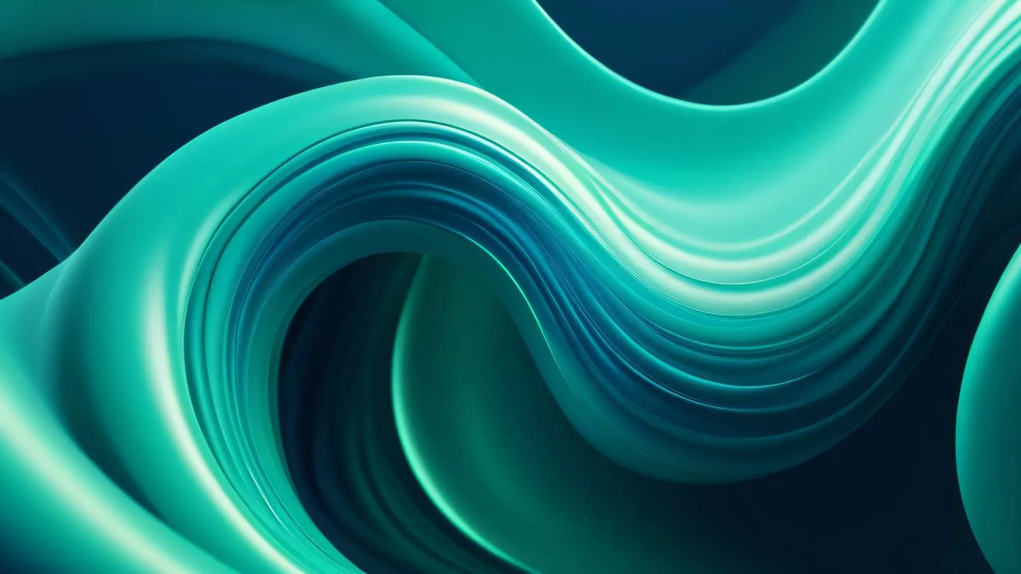 Dynamic flowing curves and circles in bright mint green and electric blue colors representing smooth performance and optimization high-quality ultra-realistic cinematic 8K UHD high resolution sharp and detail