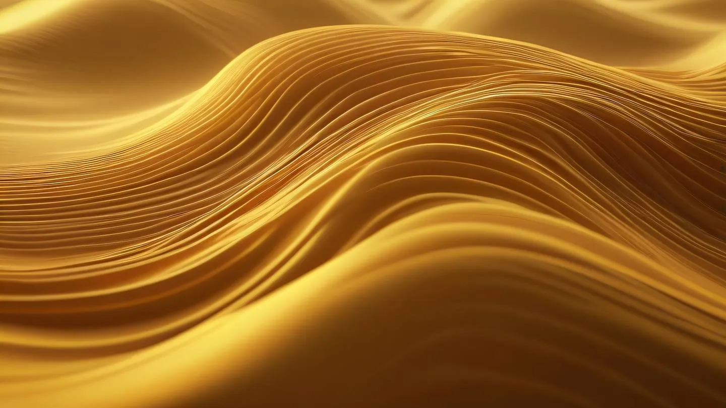 3D digital art of flowing waves and particles in minimal amber and gold colors depicting smooth transitions and transformations representing reactive programming concepts high-quality ultra-realistic cinematic 8K UHD sharp and detail