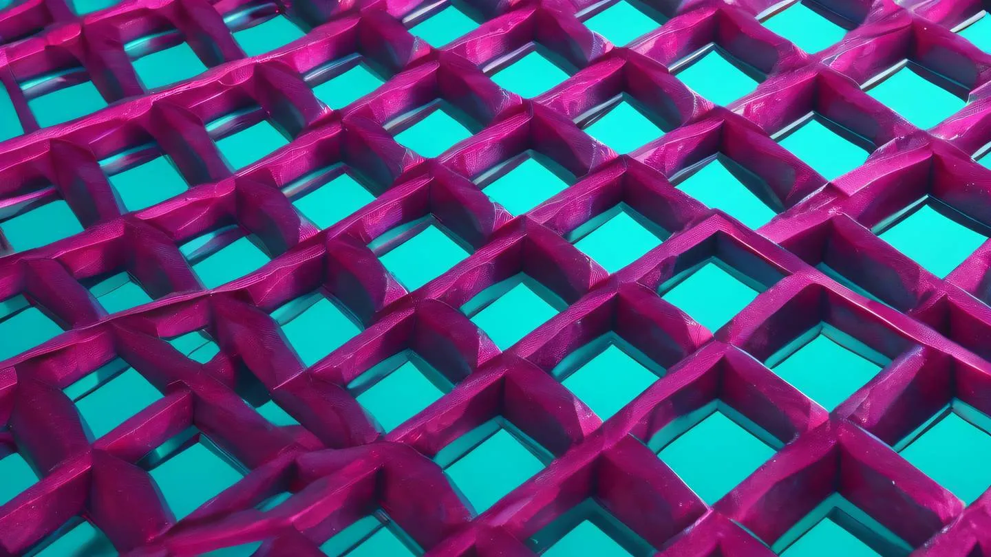 Crystalline geometric patterns in bright turquoise and magenta forming intricate lattices high-quality ultra-realistic cinematic 8K UHD high resolution sharp and detail