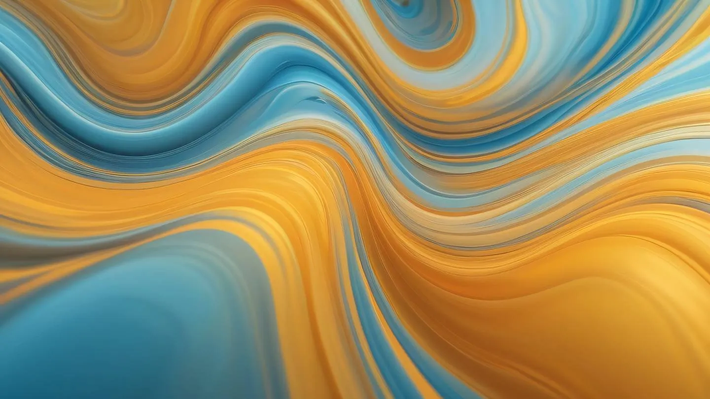 Fluid abstract patterns with swirling shapes in natural sunset colors - golden yellow blending with soft orange and pale blue creating harmonious flow high-quality ultra-realistic cinematic 8K UHD high resolution