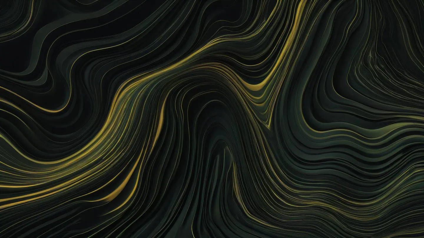 Smooth flowing waves of light creating an abstract pattern butterscotch yellow blending into deep black with hints of sage green aerial view shot from directly above high-quality ultra-realistic cinematic 8K UHD high resolution sharp and detail