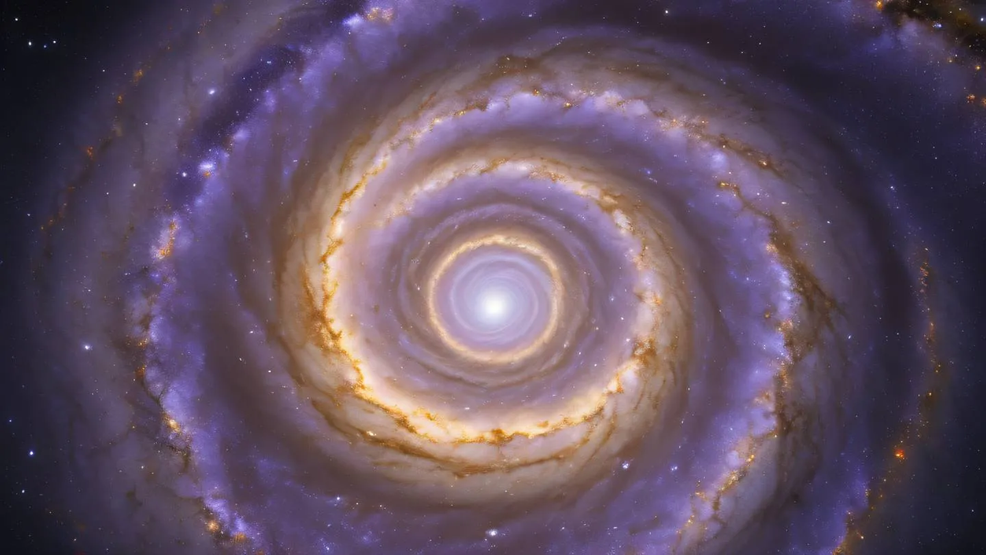 A spiral galaxy formation rendered in bright dusty lavender and yellow colors with streaks of light creating a mesmerizing pattern in space high-quality ultra-realistic cinematic 8K UHD high resolution sharp and detail