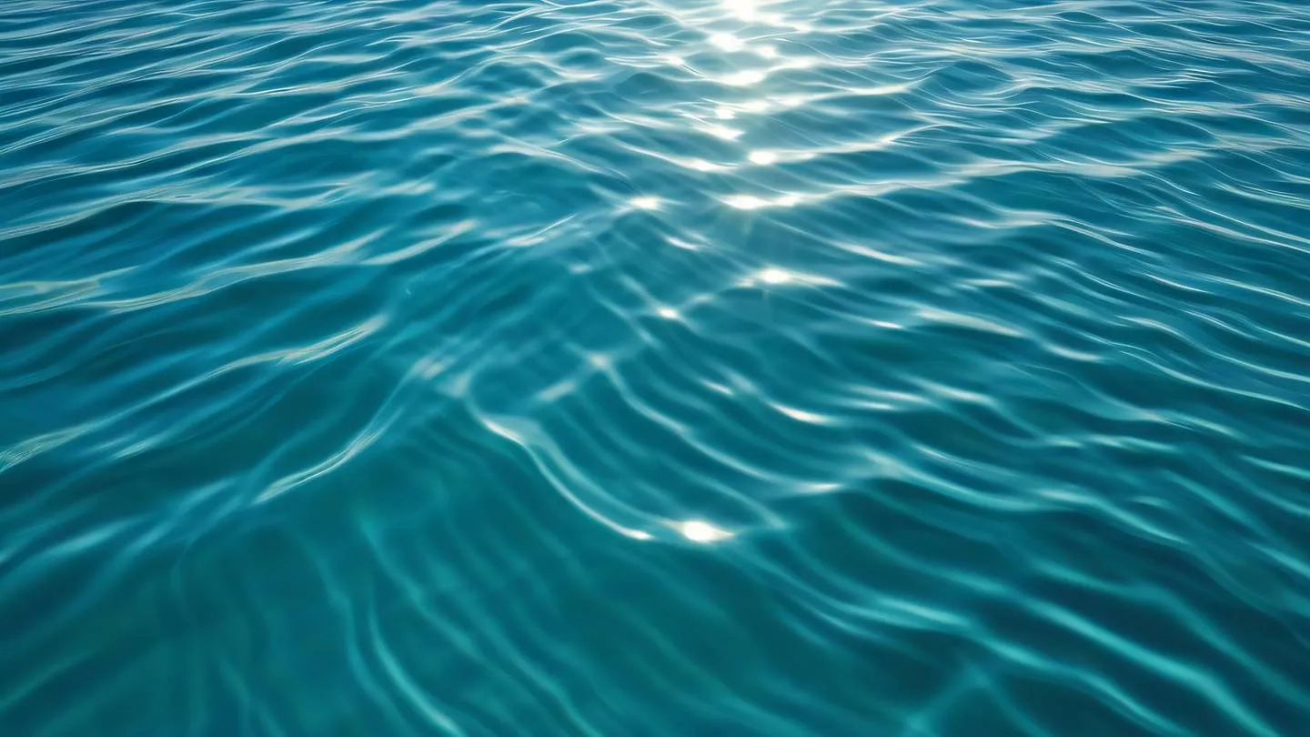 Organic ripple patterns in water with sunlight creating natural interference patterns clear bright aqua blue blending with white ripples bird's eye view straight down high-quality ultra-realistic cinematic 8K UHD high resolution sharp and detail