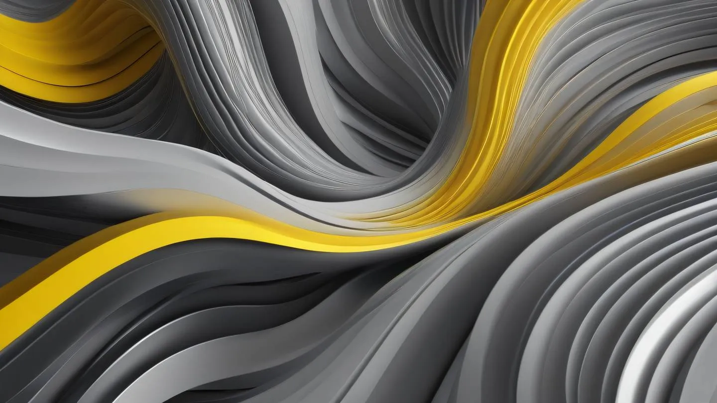 Abstract flowing shapes representing data flow and state management with gradient transitions from canary yellow to metallic silver captured from a top-down perspective high-quality ultra-realistic cinematic 8K UHD high resolution sharp and detail