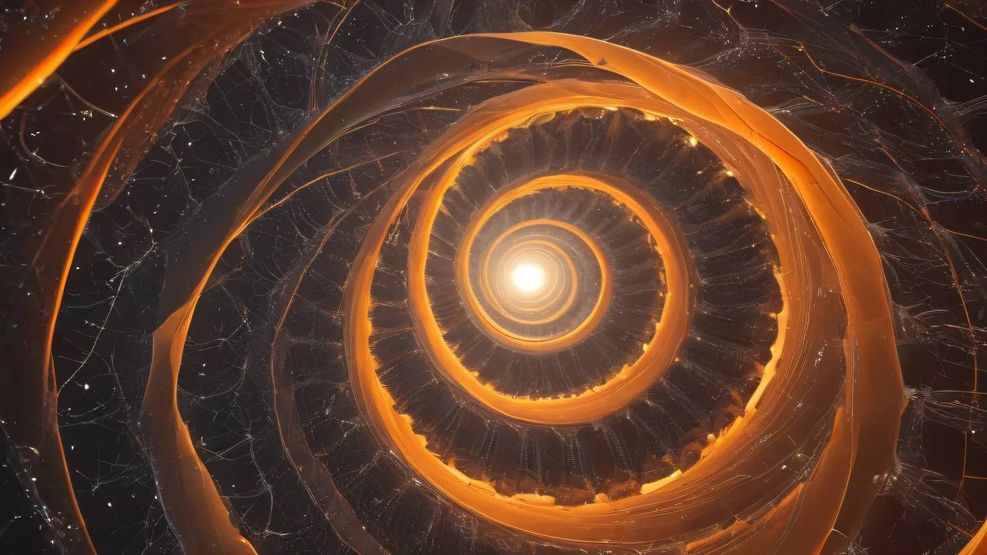 Crystalline structure with interconnected nodes featuring october mist and orange color palette flowing in a spiral pattern photographed from a 45-degree angle high-quality ultra-realistic cinematic 8K UHD high resolution sharp and detail