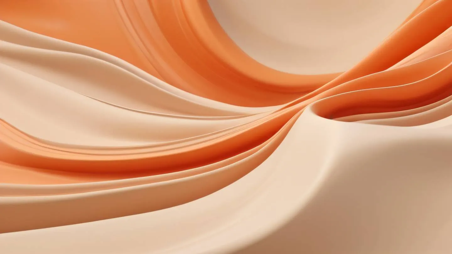 Smooth flowing abstract waves with organic brush strokes warm orange and coral tones blending with soft beige captured from a side perspective high-quality ultra-realistic cinematic 8K UHD high resolution sharp and detail