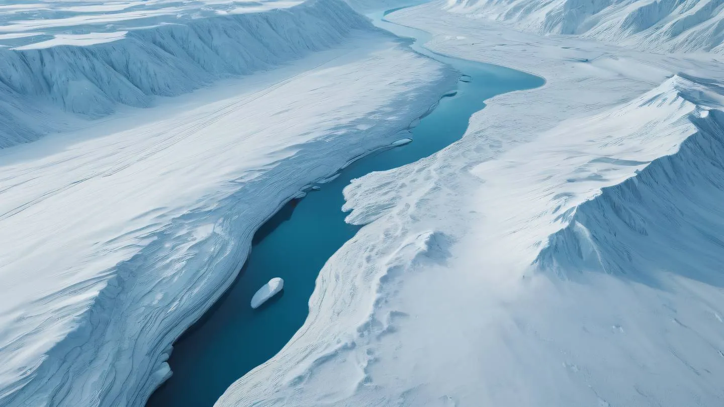 Ethereal abstract landscape with flowing elements featuring crisp arctic blue and clean white tones shot from an aerial perspective high-quality ultra-realistic cinematic 8K UHD high resolution sharp and detail