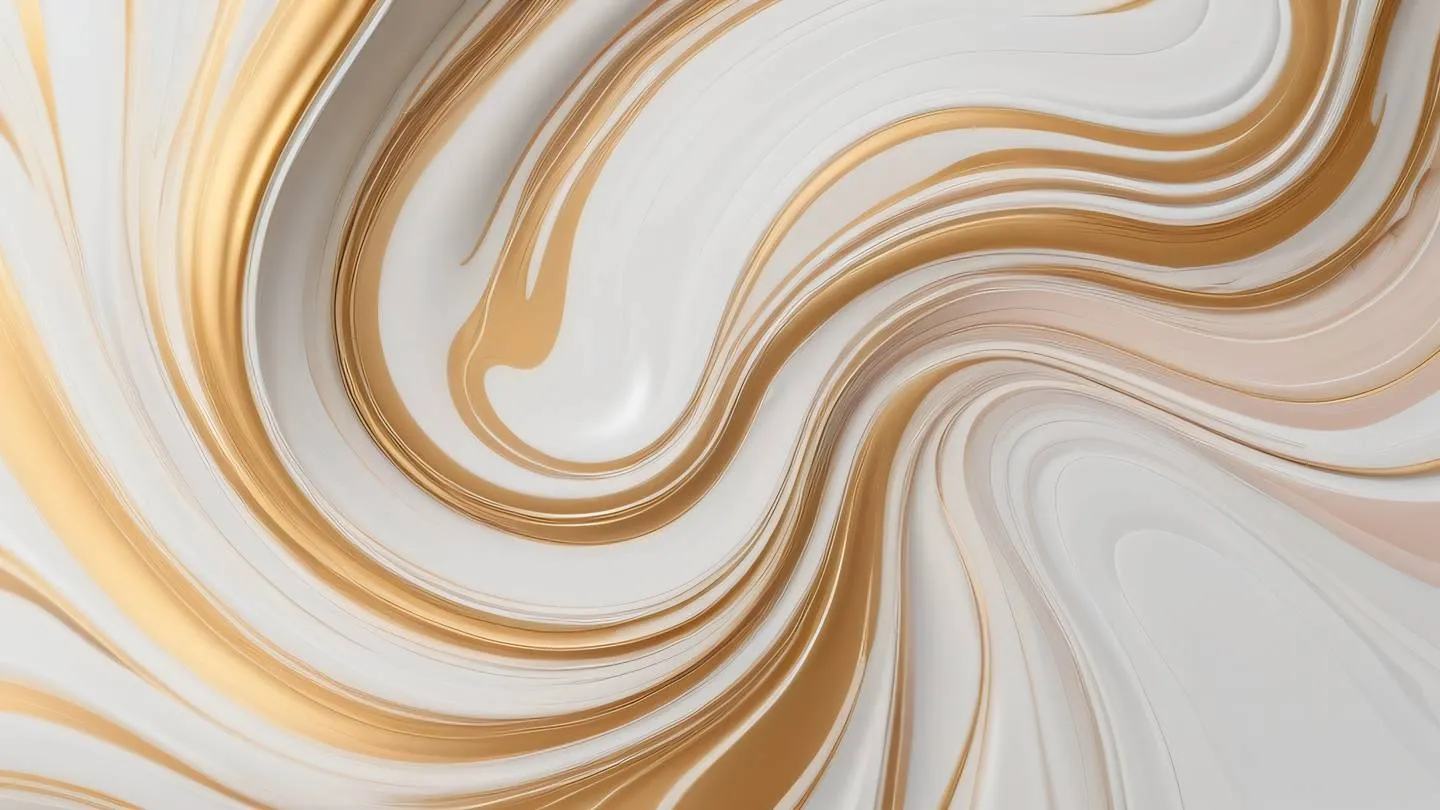 Abstract modern minimal fluid art with swirling patterns in white gold and rose tones featuring smooth curves and dynamic flow shot from top-down perspective high-quality ultra-realistic cinematic 8K UHD high resolution sharp and detail