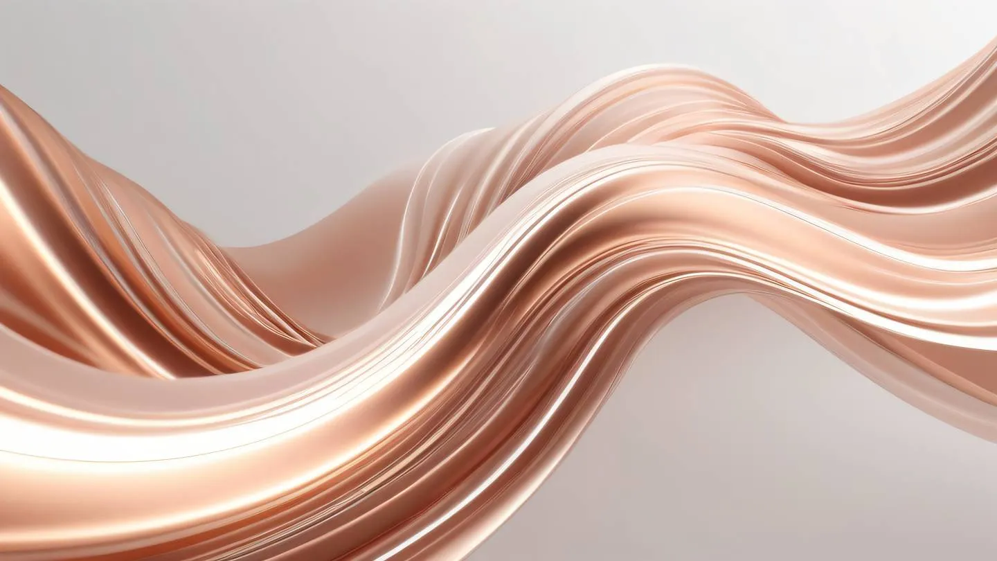 Elegant abstract composition with flowing energy waves and light trails in rose gold and white colors dynamic movement captured from a diagonal perspective high-quality ultra-realistic cinematic 8K UHD high resolution sharp and detail