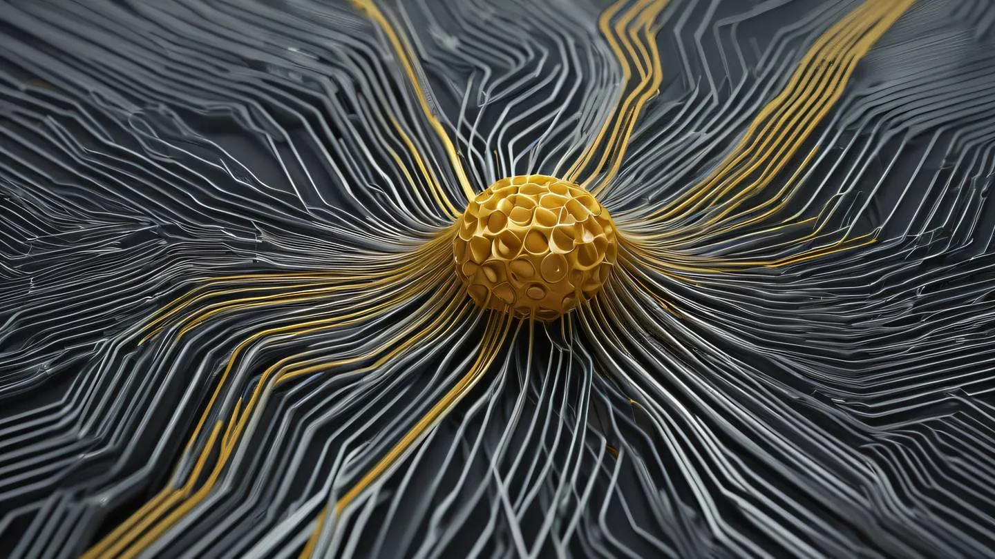 Abstract geometric pattern representing data flow with interconnected nodes and flowing lines dominated by metallic silver and butterscotch yellow colors creating a sense of movement and connectivity shot from top-down perspective high-quality ultra-realistic cinematic 8K UHD high resolution sharp and detail