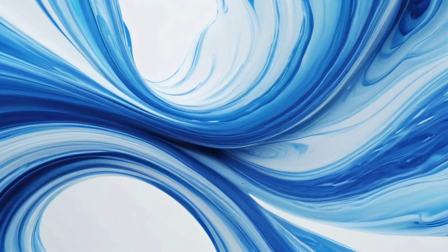 Abstract fluid art representing data flow and synchronization featuring swirling patterns in bright cobalt blue and light blue tones against white background shot from top-down perspective high-quality ultra-realistic cinematic 8K UHD high resolution sharp and detail