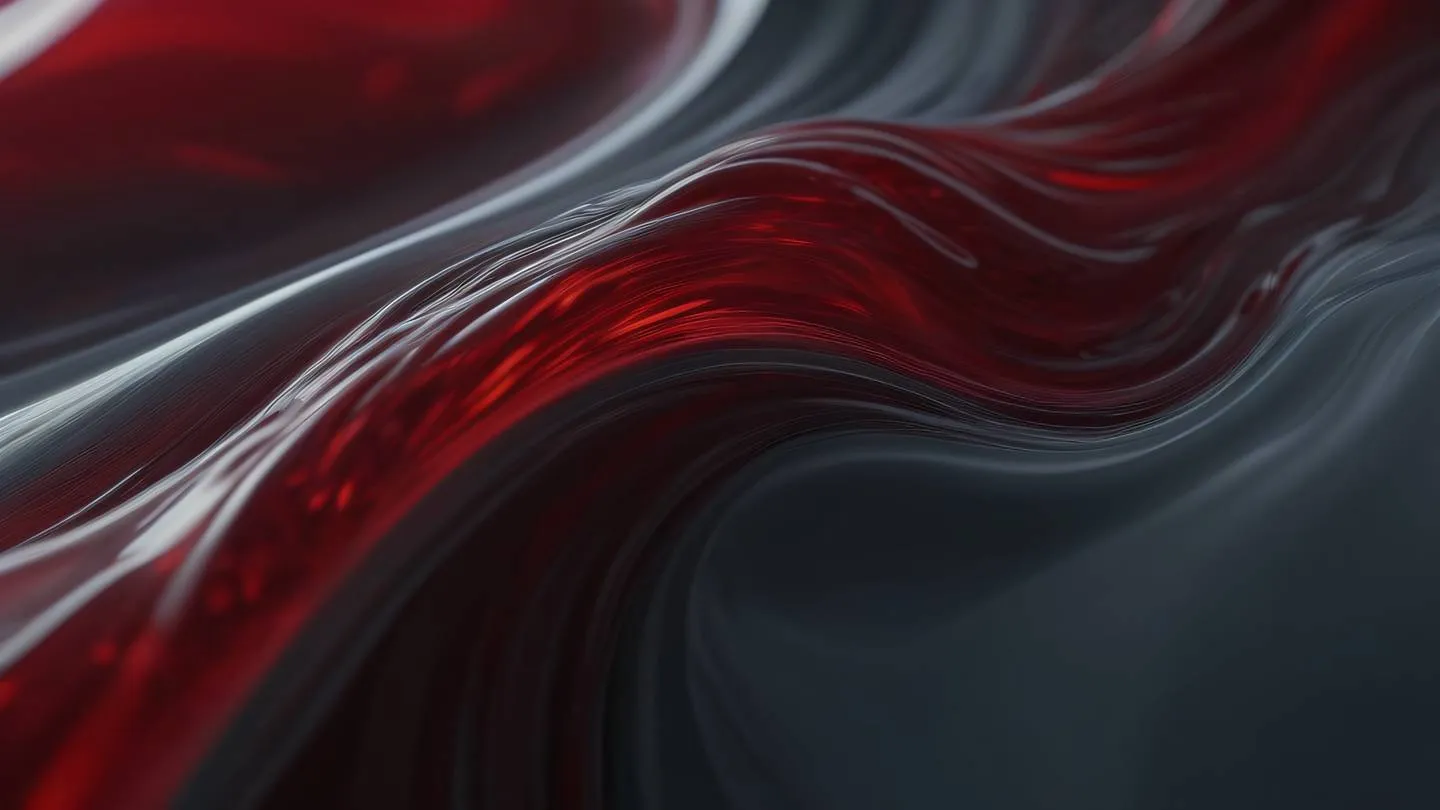 Abstract fluid dynamics visualization with flowing energy streams featuring blood red and dark gray color gradients swirling together captured from a macro close-up perspective high-quality ultra-realistic cinematic 8K UHD high resolution sharp and detail