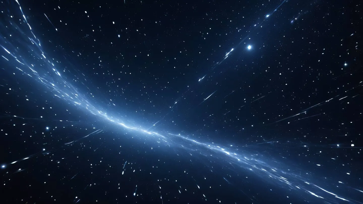 An abstract cosmic scene showing interconnected light streams against deep navy background with bright white stars photographed from a worm's eye view perspective high-quality ultra-realistic cinematic 8K UHD high resolution sharp and detail