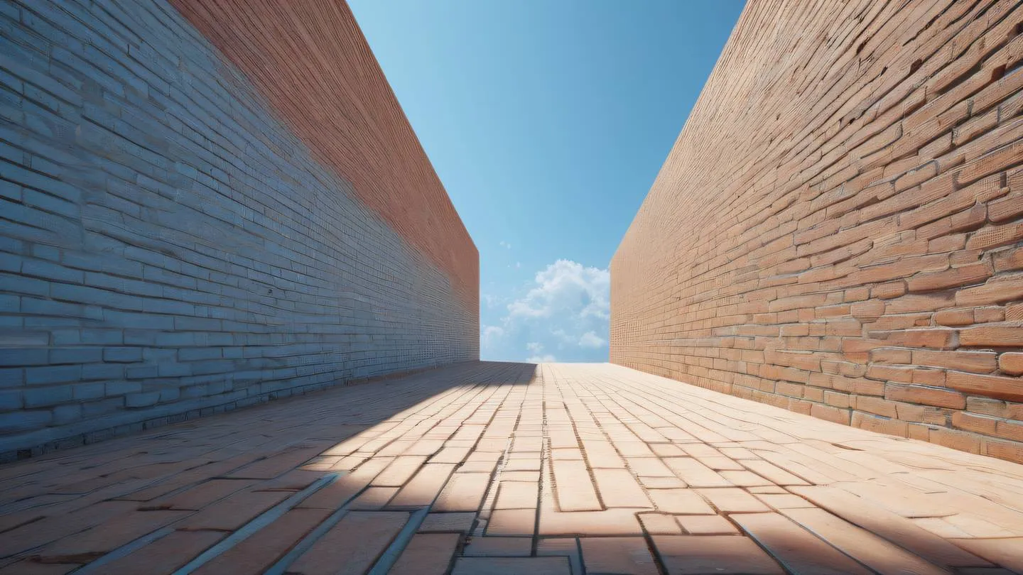 A serene abstract landscape with flowing lines representing data paths rendered in sun-washed brick and breezeway blue colors creating a sense of movement and connection captured from a dutch angle perspective high-quality ultra-realistic cinematic 8K UHD high resolution sharp and detail