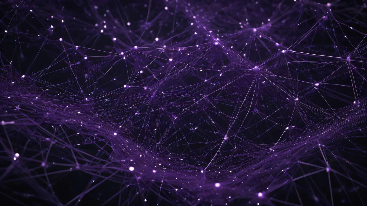 A minimalist abstract pattern representing network connections and paths featuring black and amethyst colors creating a sense of depth and movement captured from a bird's eye perspective high-quality ultra-realistic cinematic 8K UHD high resolution sharp and detail