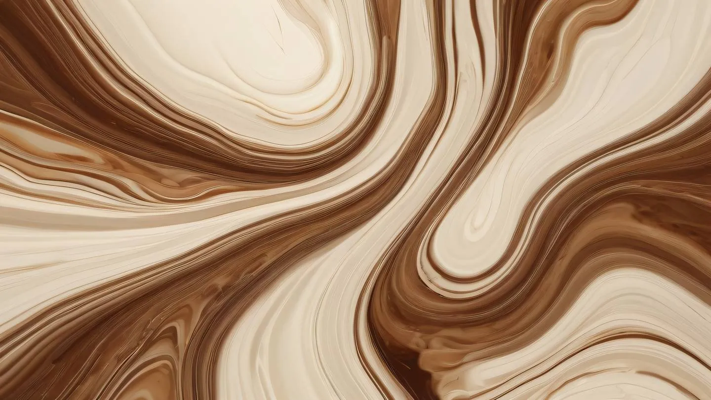 Abstract fluid art composition with flowing streams representing different paths featuring rich brown streams merging with cream-colored elements. Overhead camera angle capturing the intricate flow patterns. High-quality ultra-realistic cinematic 8K UHD high resolution sharp and detailed