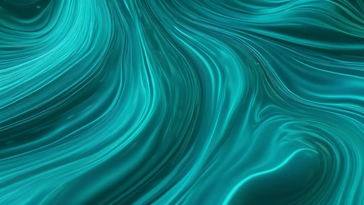 A flowing abstract liquid simulation with dynamic waves and ripples featuring bright cyan blue and emerald green colors intertwining smoothly captured from a top-down perspective high-quality ultra-realistic cinematic 8K UHD high resolution sharp and detail