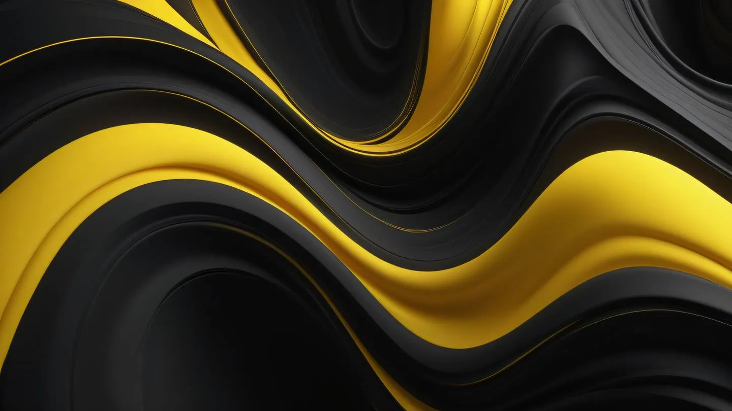 A flowing abstract composition with smooth gradient transitions from canary yellow to off-black suggesting motion and fluidity organic shapes floating and morphing ultra-realistic cinematic lighting 8K UHD sharp detail high resolution shot from above looking down