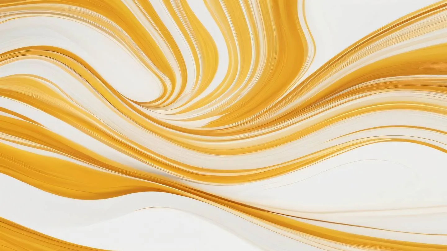 Elegant brushstroke pattern with flowing lines in warm golden yellow and amber tones against white background captured from side angle high-quality ultra-realistic cinematic 8K UHD high resolution sharp and detail